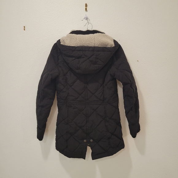 Eddie Bauer Down Quilted Parka Womens XS Black Sherpa Lined Hooded Cinch Waist - Picture 4 of 5